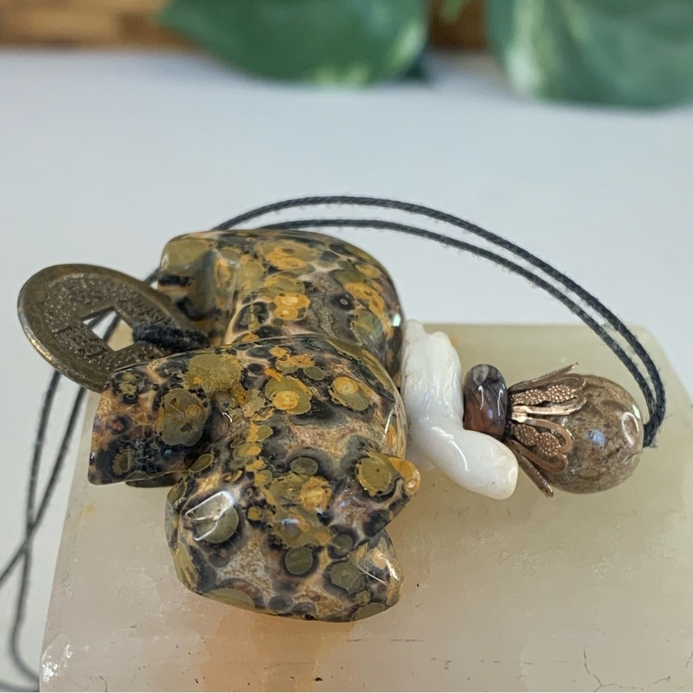 Leopard Skin Jasper Carved Leopard Pendant Necklace Chinese Feng Shui Coin 28" - Picture 14 of 16